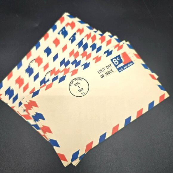 1968 First Day Of Issue 8¢ US Air Mail Postcards Lot Red & Blue Borders LI3002 - Picture 3 of 4